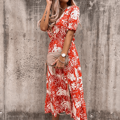Robe Soirée Élégante Décolleté Plongeant Manches Courtes