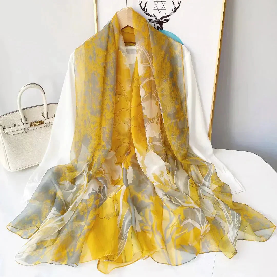 Écharpe en Soie Fleuri pour Femme