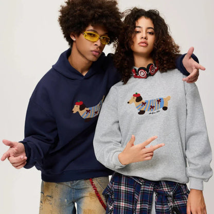 Sweat à Capuche Chien Oversize Gris Clair
