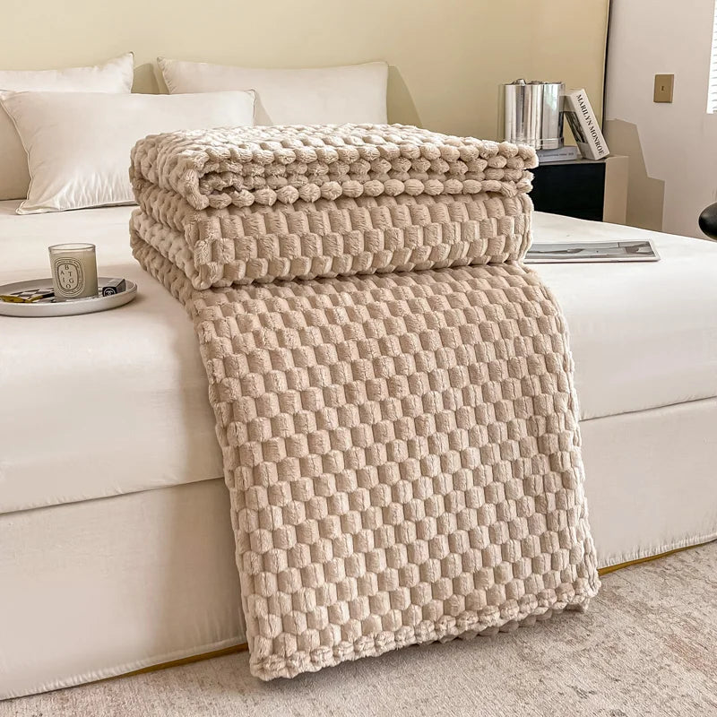 Plaid Peluche Jaune Doux et Confortable pour Lit ou Canapé