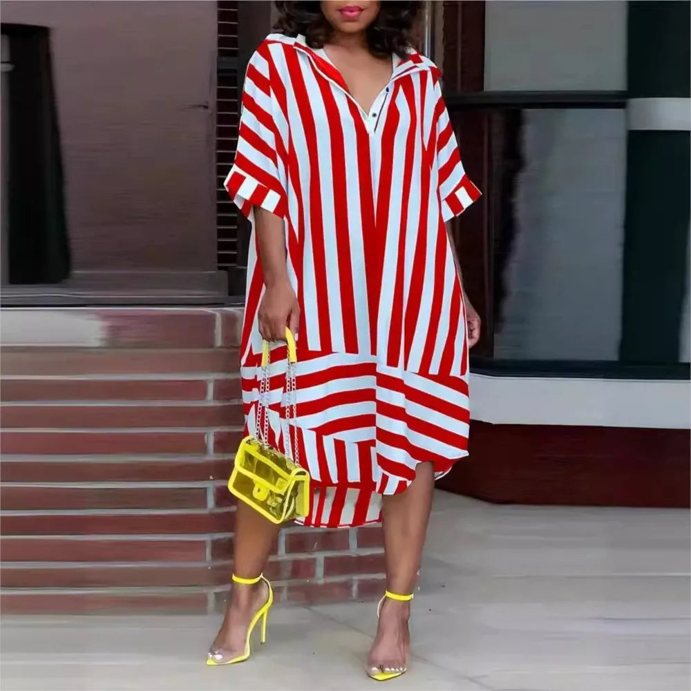 Robe Été Léger Rayée pour Femme avec Manches Courtes