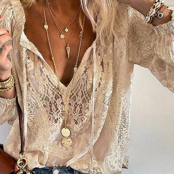 Blouse Dentelle Élégante avec Nœud Raffiné