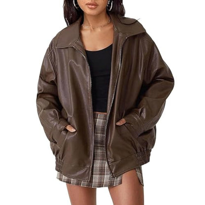 Veste Femme Similicuir Oversize Coupe Biker Moderne