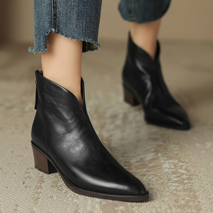 Bottine Femme Élégante en Cuir avec Talon Bloc