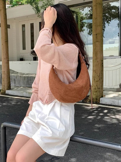 Sac à Main Cuir Souple en Forme de Croissant