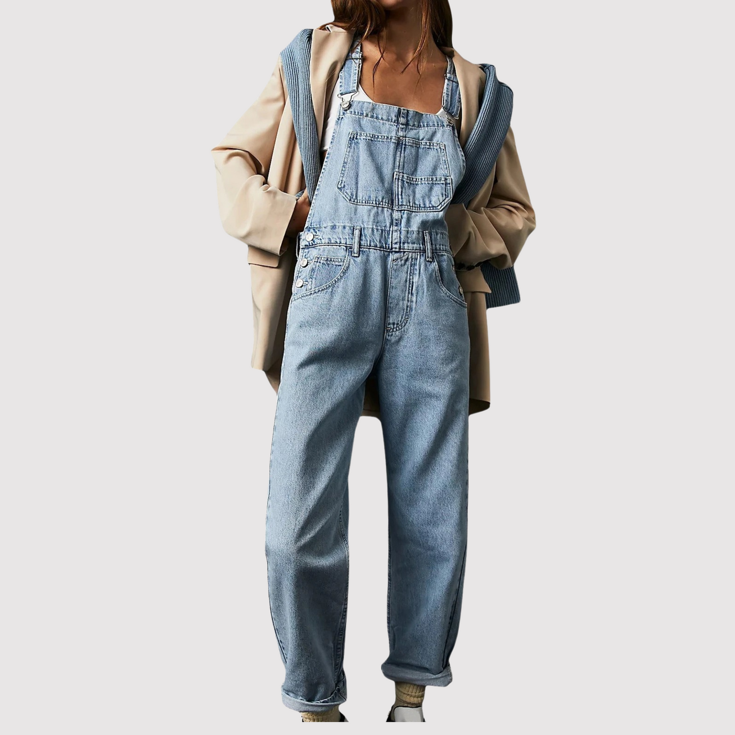 Salopette Dénim Femme avec Poches Couture Décontractée