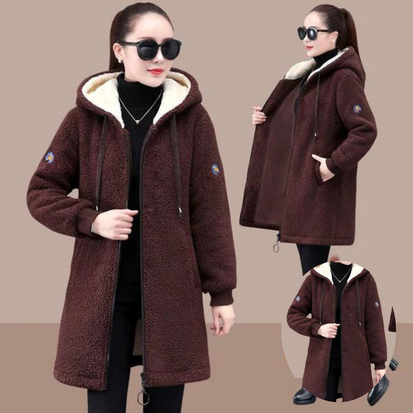 Manteau Femme Long Élégant en Hiver avec Boutons