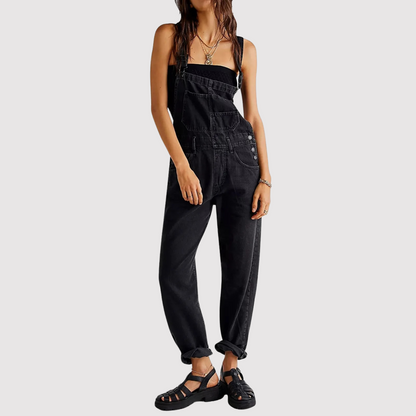 Salopette Dénim Femme avec Poches Couture Décontractée