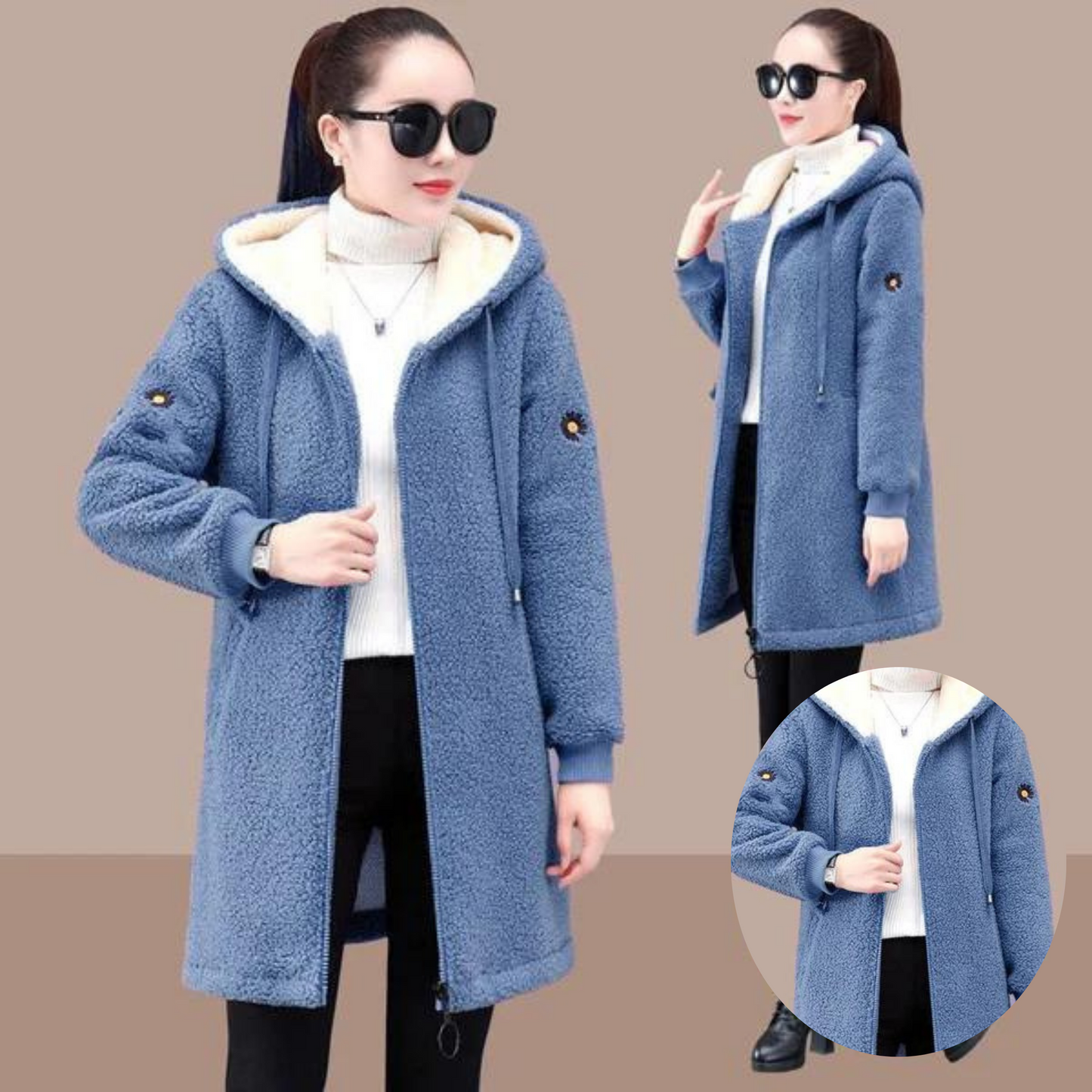 Manteau Femme Long Élégant en Hiver avec Boutons