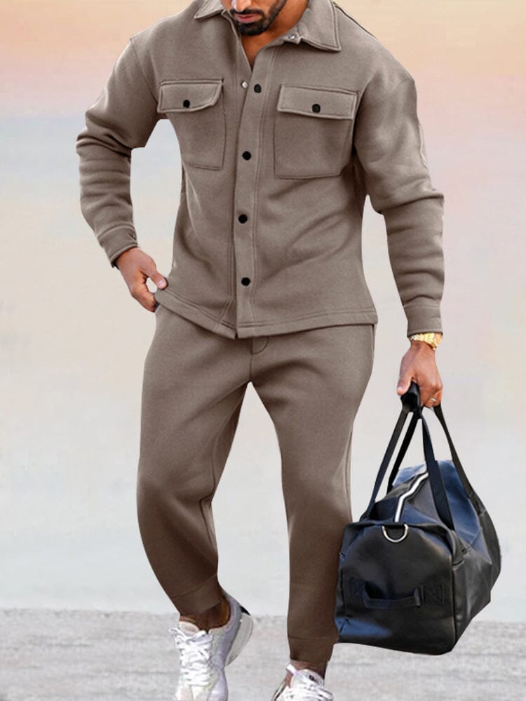 Veste et Pantalon de Running Brun avec Poches Côtés → Survêtement Running Brun Homme avec Poches Latérales - PanierRoyale