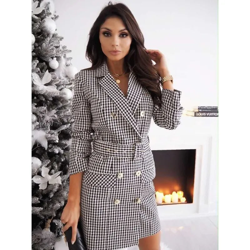 Robe carreaux femme élégante avec ceinture