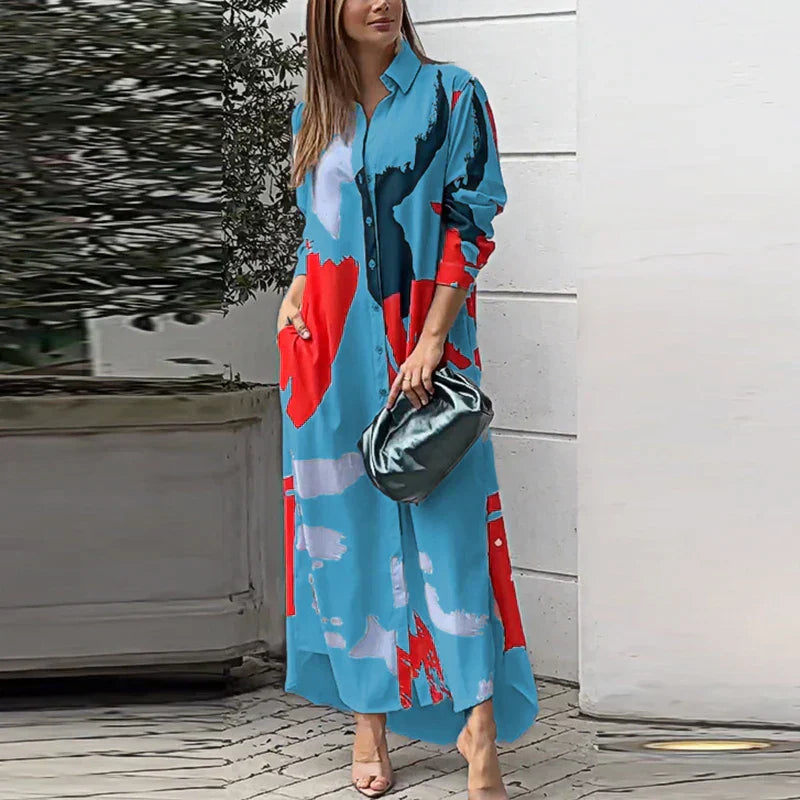 Robe Chemisier Floral Élégante Boutons Devant