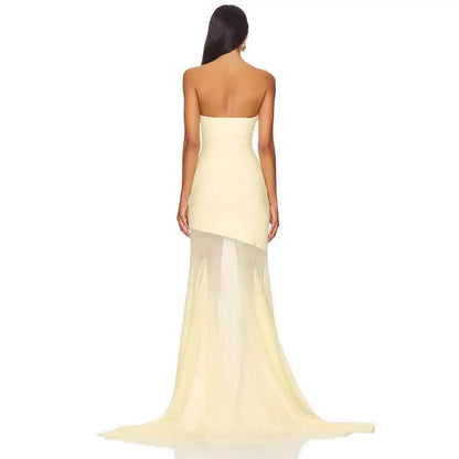Robe Maxi Femme Évasée avec Tulle et Taille Cintrée