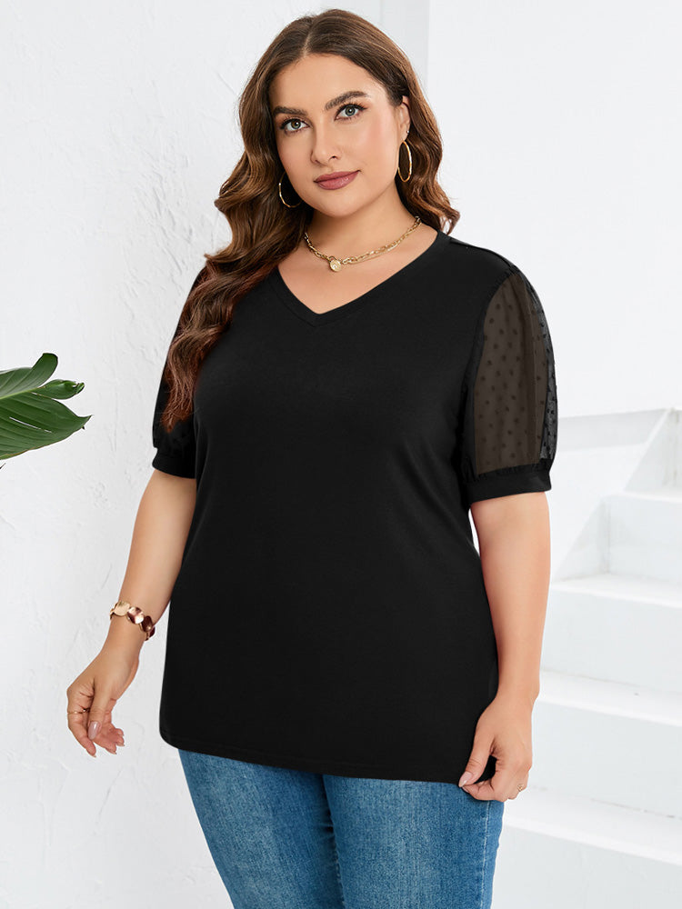 Top Femme Décolleté V avec Manches Bouffantes