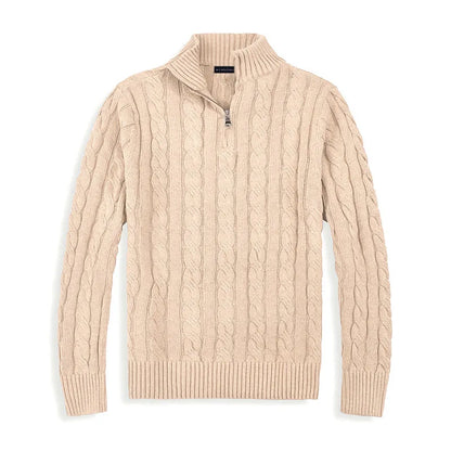 Pull Homme Col Zippé Laine Mélangée Gris Chiné