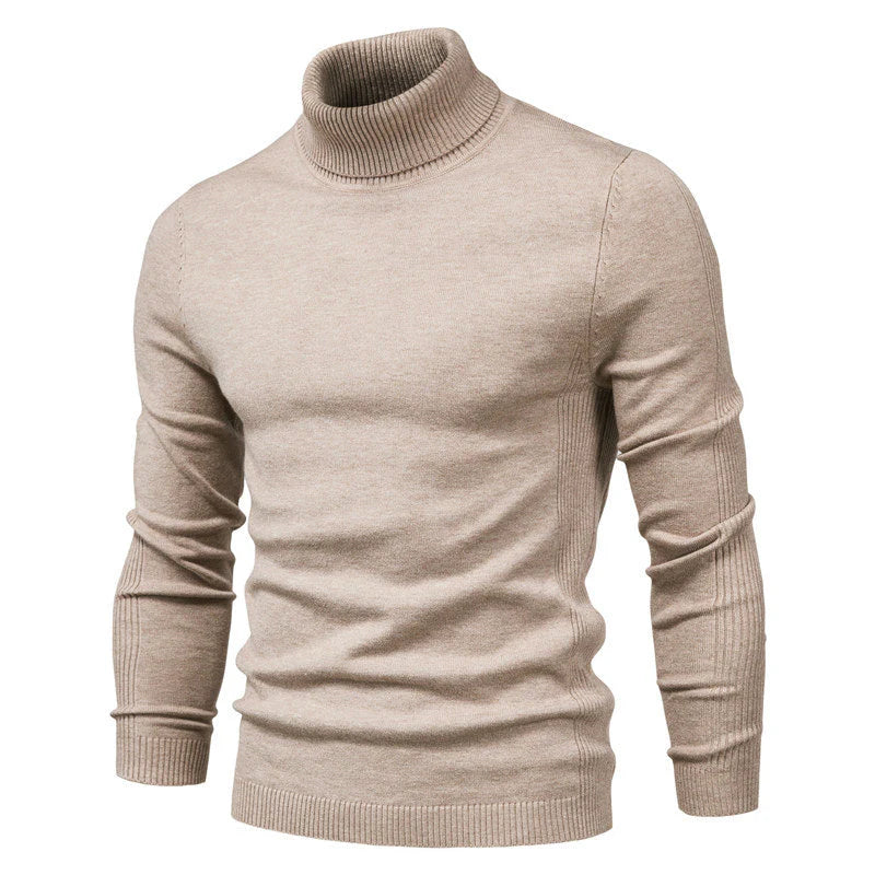 Pull Homme Laine Mérinos Col Roulé Brun Chaud