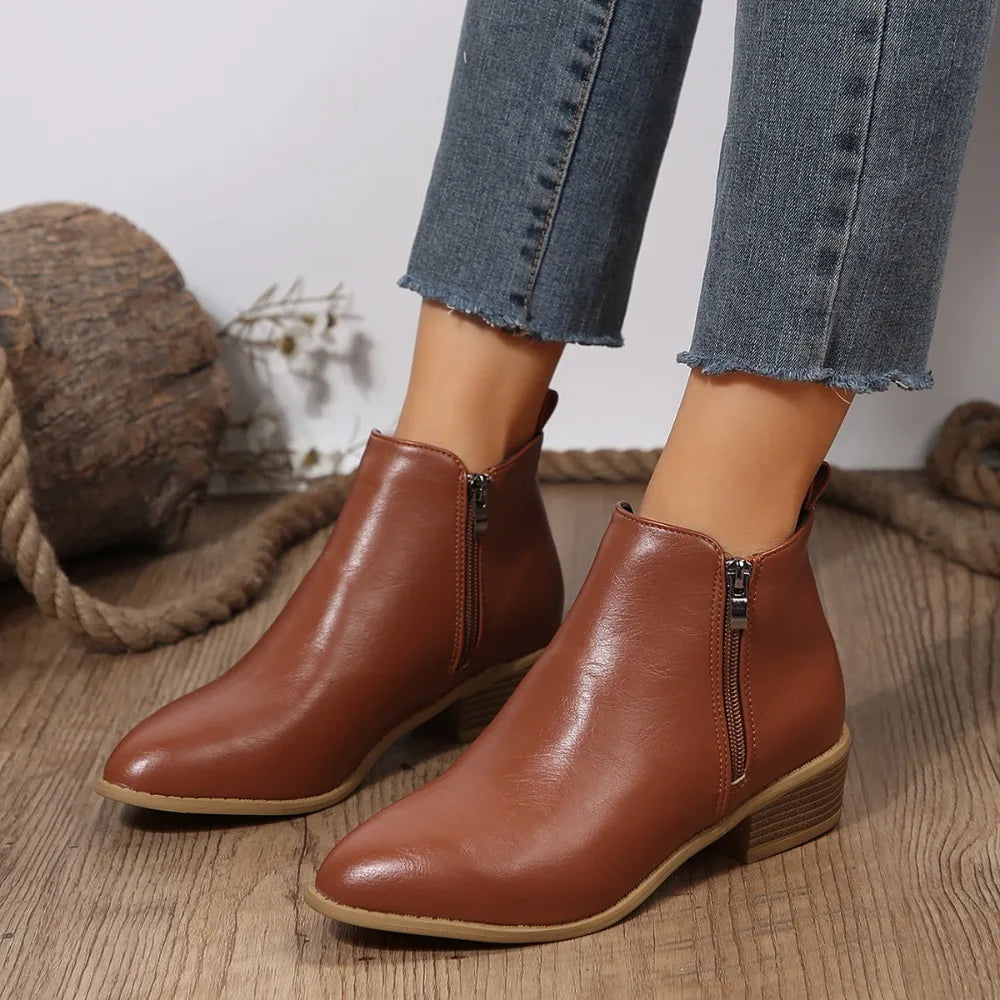 Bottines Femme Printemps Décontractées à Fermeture Éclair Latéral