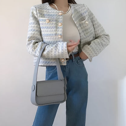 Blazer Femme Tissu Texturé Coupe Courte Structurée