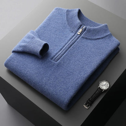 Pull Homme Hiver Laine Grise Zip