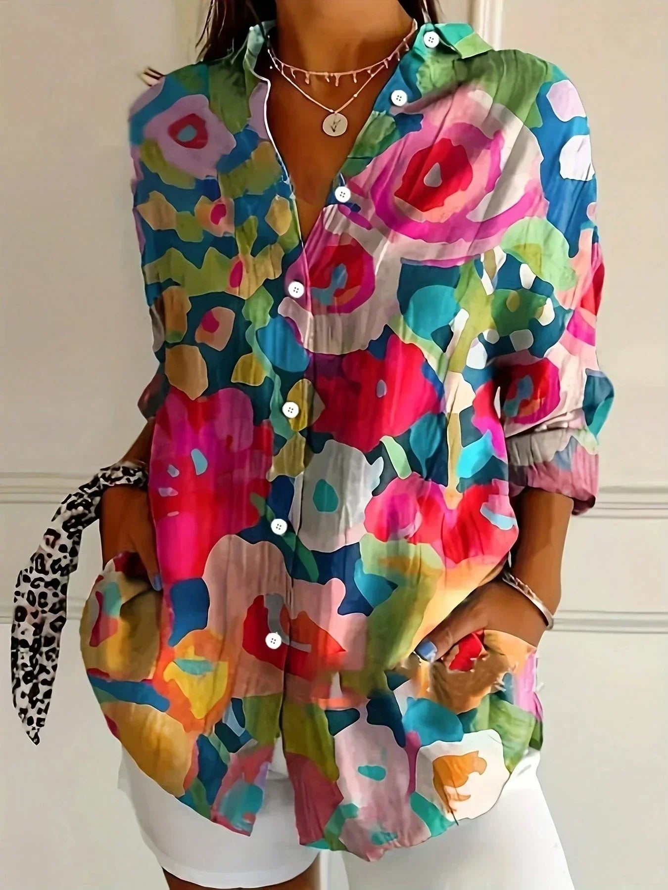 Blouse Femme Fluide Boutonnée Coupe Décontractée