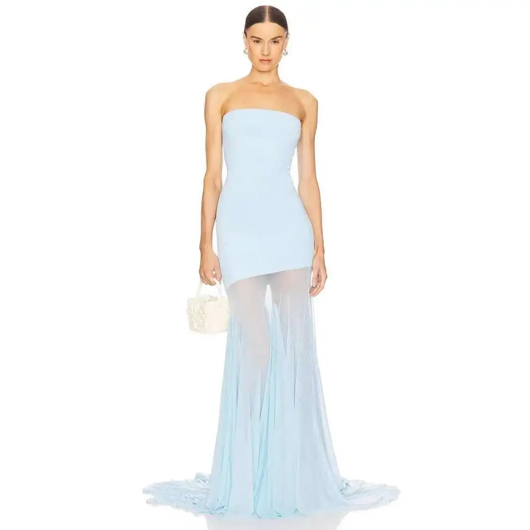 Robe Maxi Femme Évasée avec Tulle et Taille Cintrée - BerlinGlamour