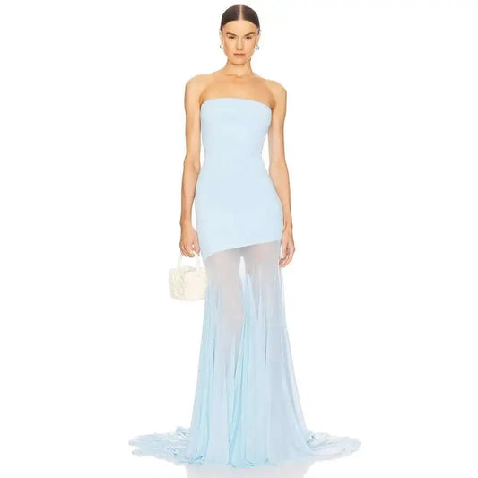 Robe Maxi Femme Évasée avec Tulle et Taille Cintrée - BerlinGlamour