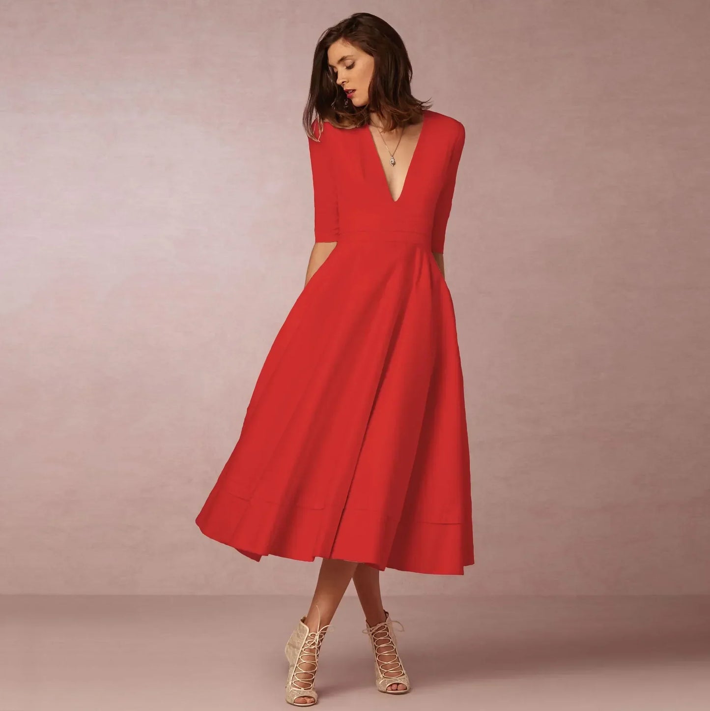 Robe Femme Coton Mélangé Élégante Taille Cintrée