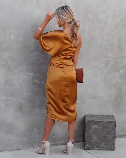 Robe Femme Élégante Manche Asymétrique Moderne