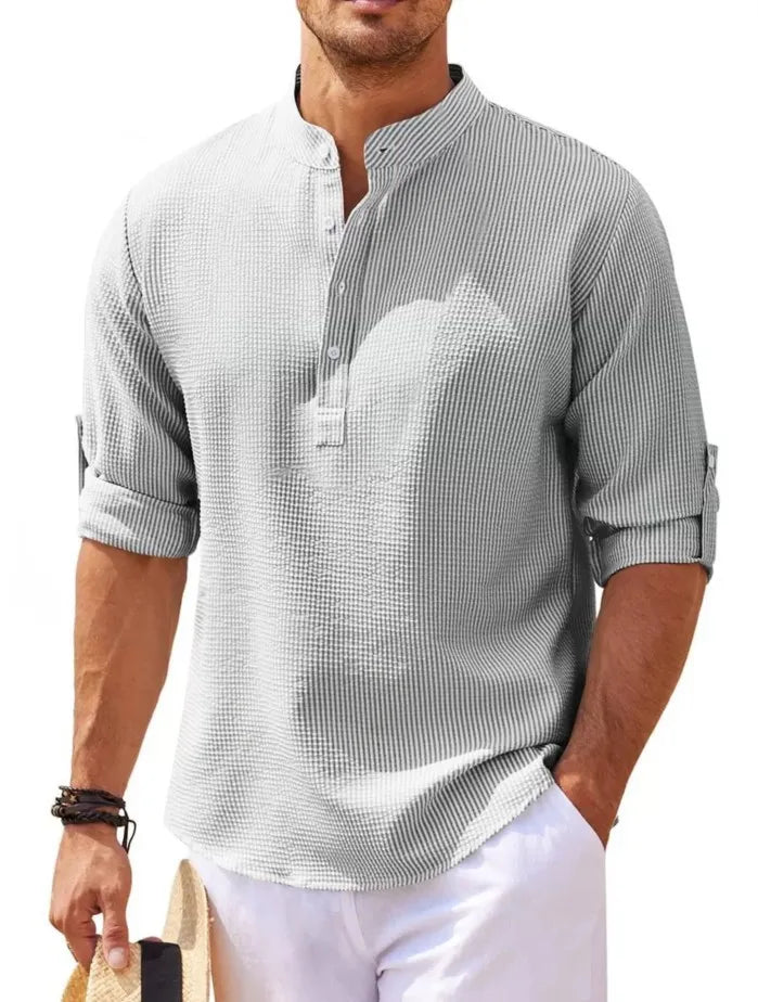 Chemise Homme Classique à Manches Longues avec Col Italien