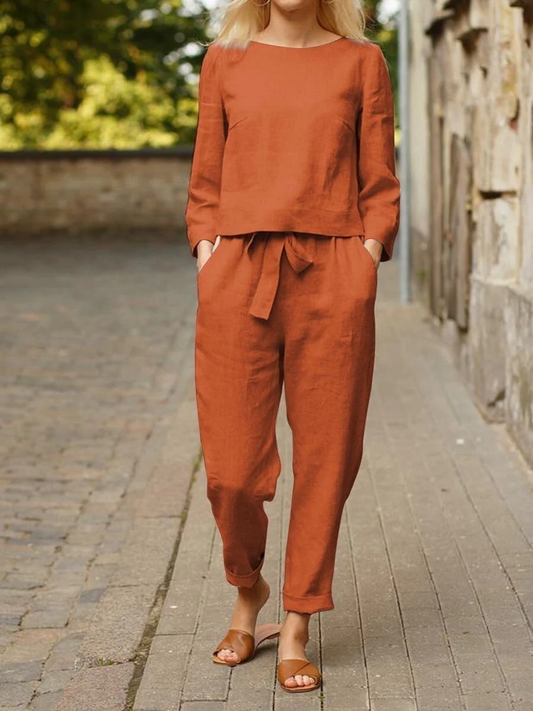 Ensemble Décontracté Femme Haut Manches Longues et Pantalon Taille Élastique - BerlinGlamour