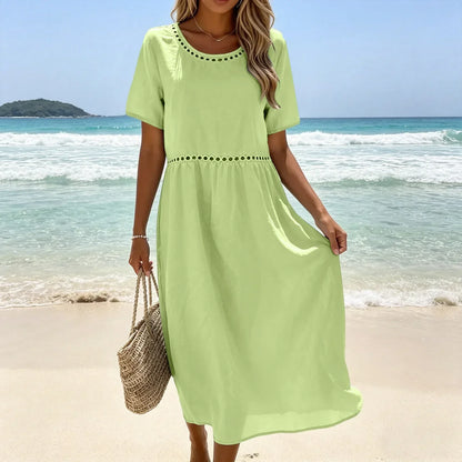 Robe longue Femme Coton Mélangé Coupe Fluide Détails Ajourés