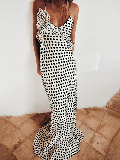 Robe Femme Épaules Dévoilées à Points Imprimé