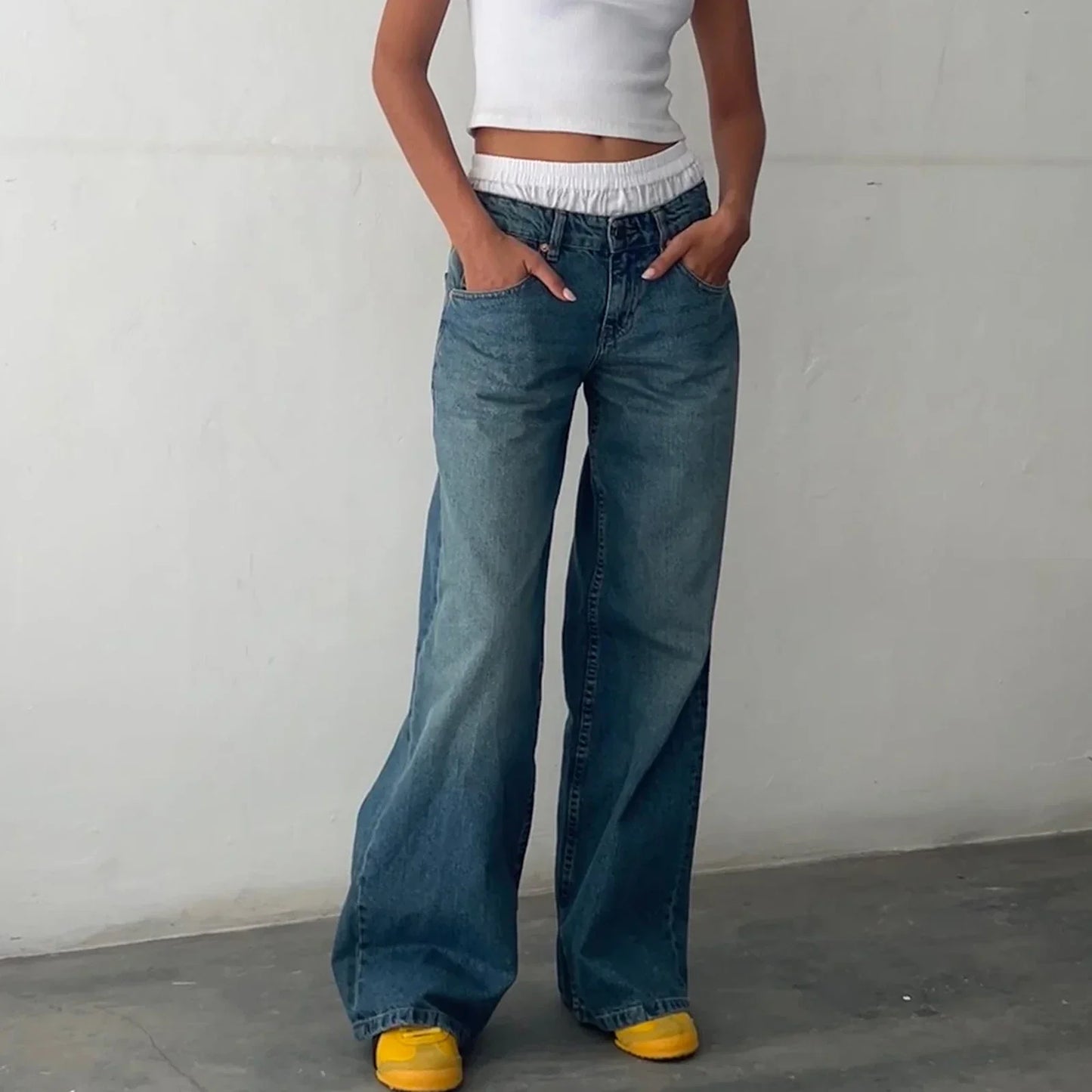 Jean Femme Large Vintage Blanc