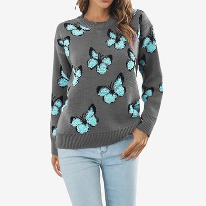 Pull à Manches Longues Col Rond Femme Style Chic