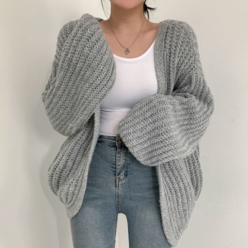 Cardigan Femme Tricoté Gros Mailles Décontracté