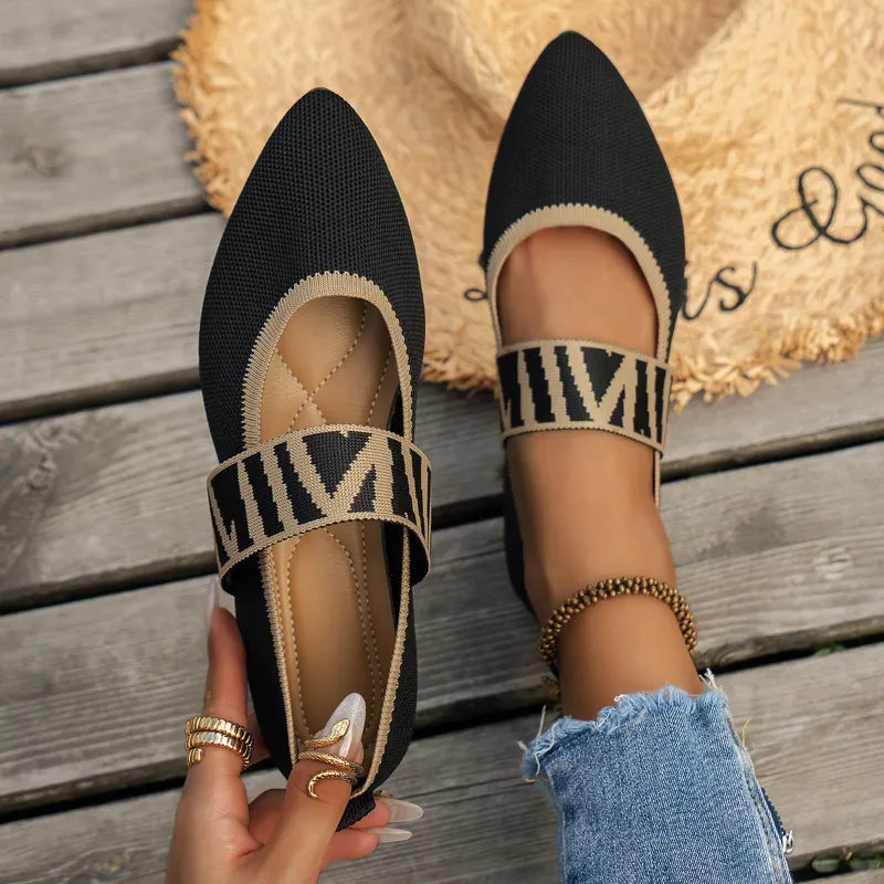 Chaussures Femmes Plates Noires Géométriques Chic - PanierRoyale