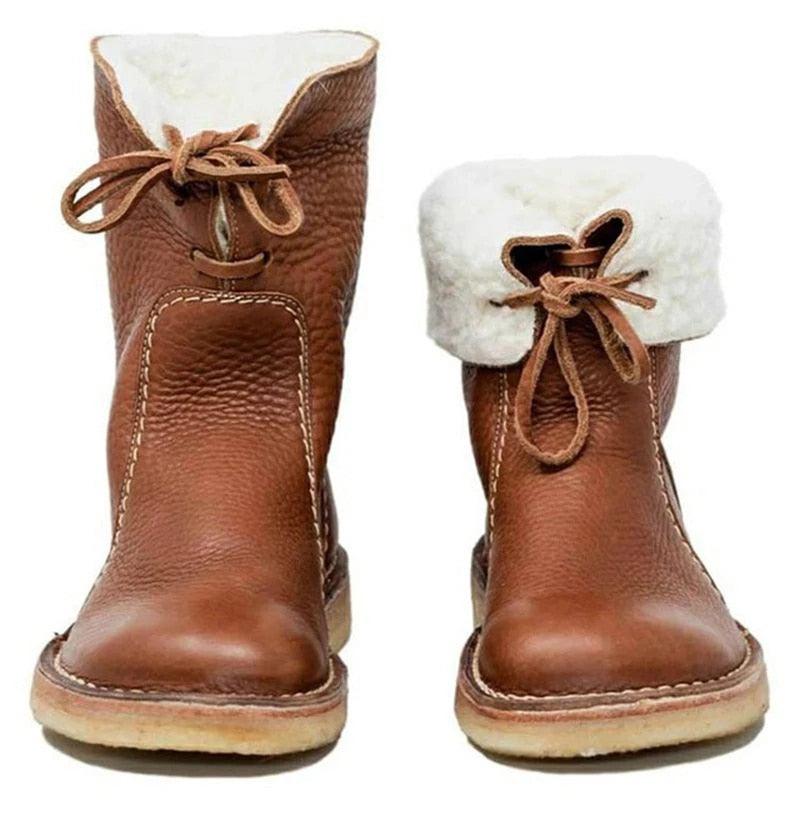 Bottes Femmes Hiver Cuir Imperméable avec Doublure Chaude et Semelle Antidérapante - PanierRoyale