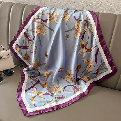Foulard Carré Femme Satin Imprimé Multi-usage