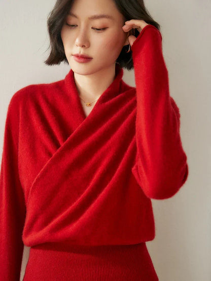 Pull femme élégant en maille avec col montant