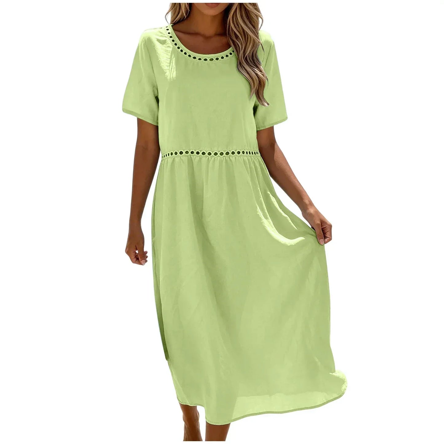Robe longue Femme Coton Mélangé Coupe Fluide Détails Ajourés