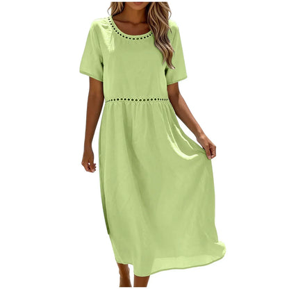 Robe longue Femme Coton Mélangé Coupe Fluide Détails Ajourés
