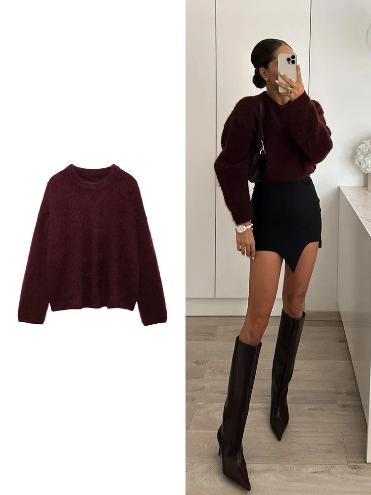 Pull Femme Hiver Léger et Doux Col Rond - PanierRoyale