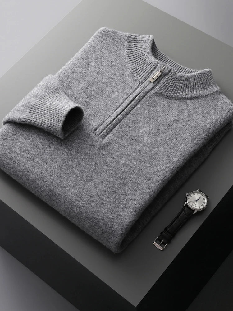 Pull Homme Hiver Laine Grise Zip - PanierRoyale