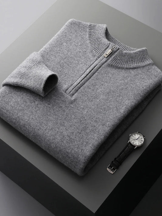 Pull Homme Hiver Laine Grise Zip - PanierRoyale