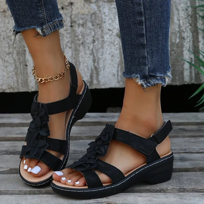 Sandales Femmes à Talon Platforme Cuir Floral Élégantes