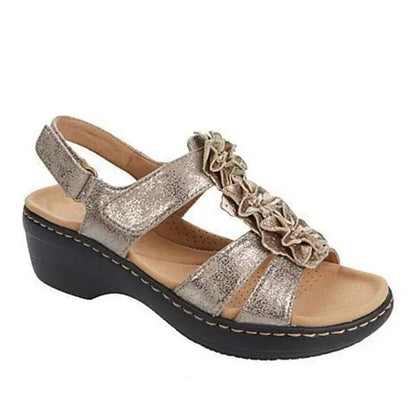 Sandales Femmes à Talon Platforme Cuir Floral Élégantes