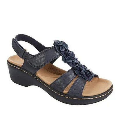 Sandales Femmes à Talon Platforme Cuir Floral Élégantes