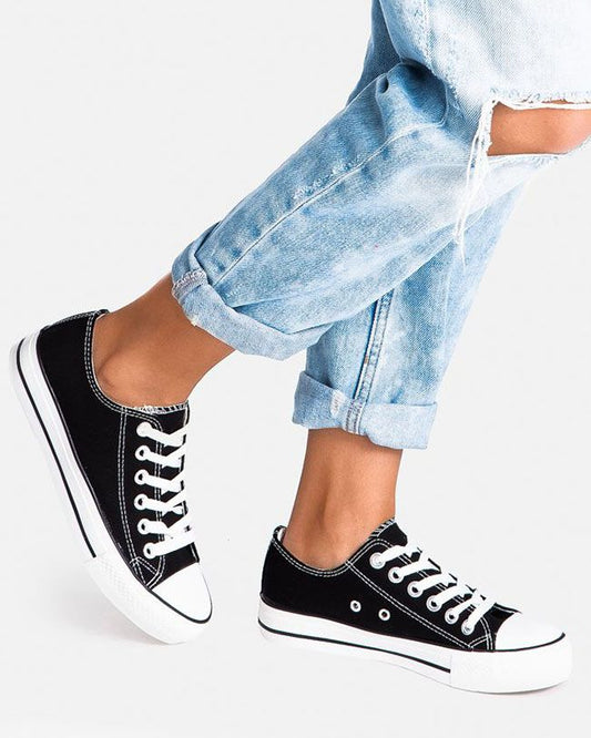 Sandra™ – Baskets Femme Chic en Toile Noir Confort et Élégance