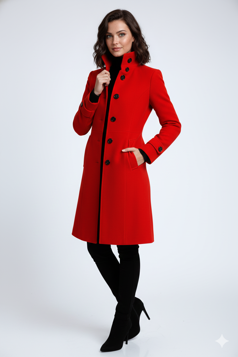 Manteau Femme Hiver Chic - Col Montant et Taille Cintrée Élégante - PanierRoyale
