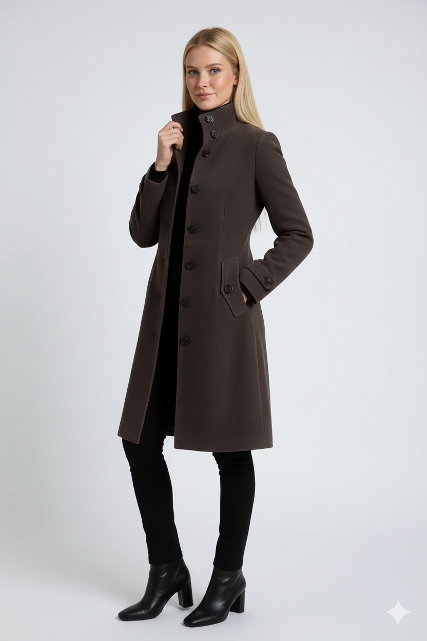 Manteau Femme Hiver Chic - Col Montant et Taille Cintrée Élégante